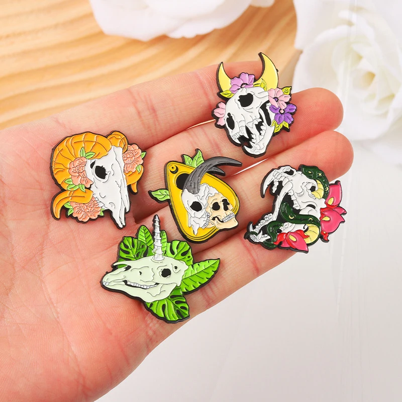 Diamond Unicorn Badge Punk  Pin Rose Skull Mushroom Cactus Colored