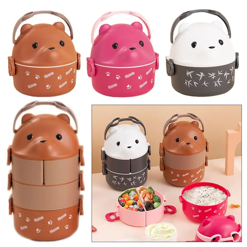 1Pcs Durable Eyeglass Bear Thermal Bento Box Children 1/2/3 Layers Lunch Box Portable Stackable Food Storage Container