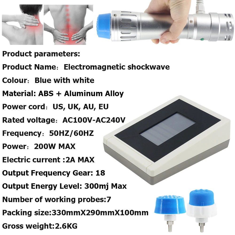 Máquina de fisioterapia por ondas de choque 300mj, massageador por ondas de choque para tratamento ed, alívio da dor corporal, relaxamento, uso doméstico, massageador