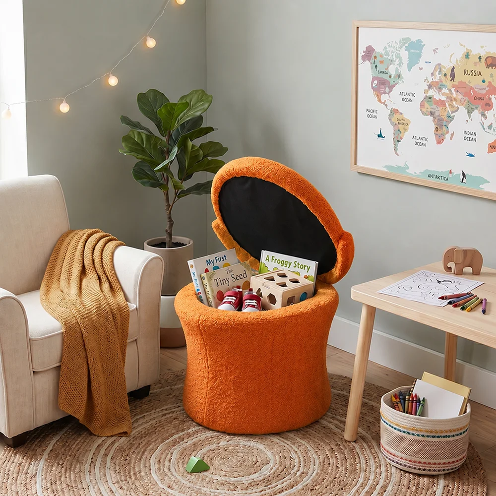 Adjustable Tufted Storage Ottoman Portable Footstool Space Saving Bedroom Entryway Hotel Stool