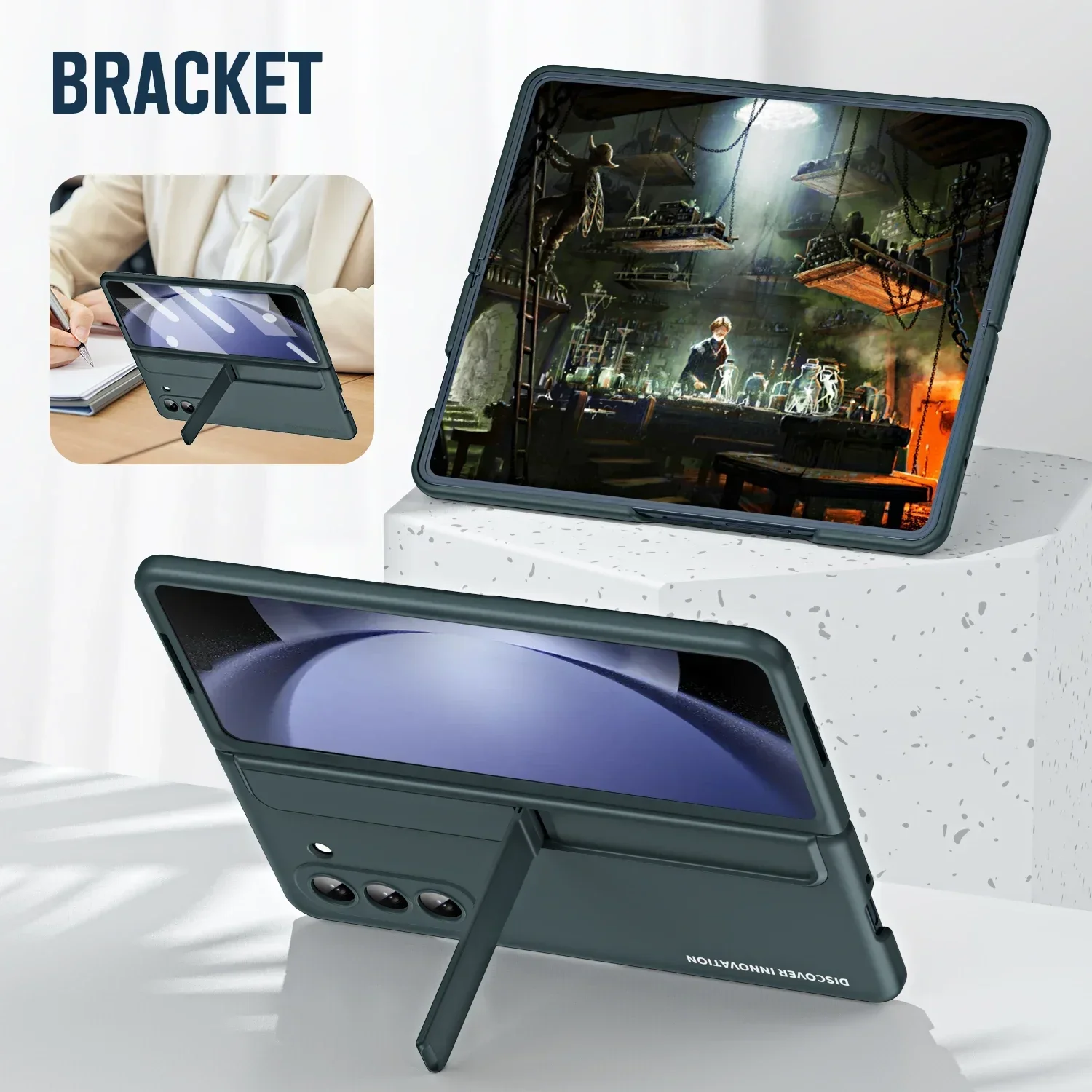 Phone Case For Samsung Galaxy Z Fold 5 4 5G With Front Screen Protector Glass Detachable Pen Slot Holder Kickstand Plastic Cover