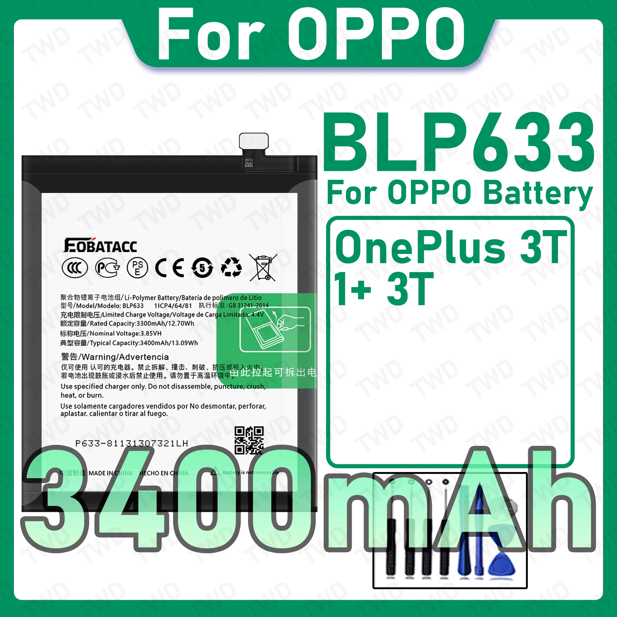 New High Quality Safe Durable BLP633 Battery For OPPO OnePlus 3T 1+ 3T Replacement Long Lasting+Free Tools