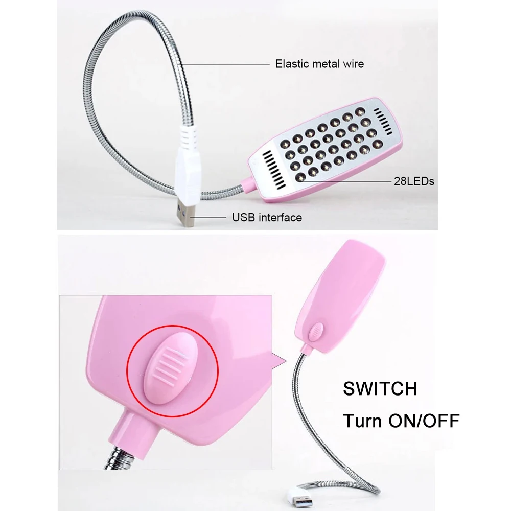 Super Bright 28 LEDs USB Switch LED Light Flexible Metal Lamp Tube Book Reading Lights For Notebook Furniture Essentials