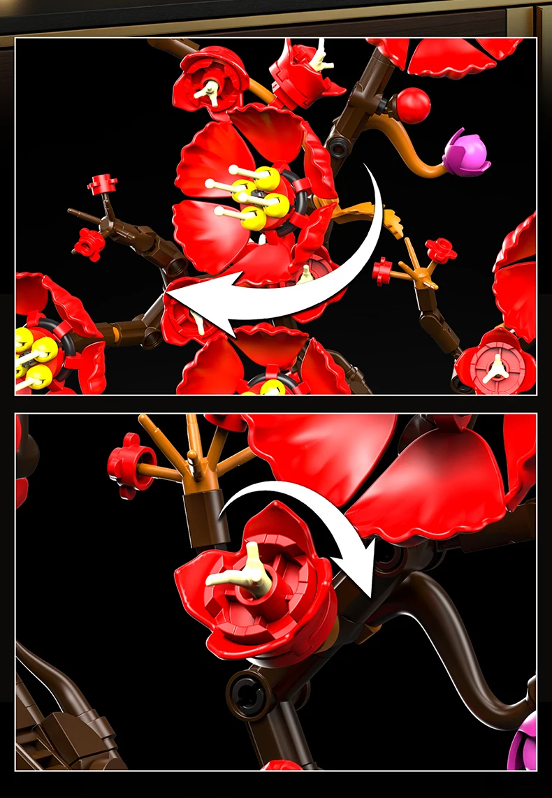 Kreativer Hibiskus-Pflaumenblüten-Blumenstrauß im Topf, Bausteine, Kranichblume, Heim-Pflanzendekoration, Zusammenbaubare Bausteine, Spielzeug, Geschenk für Erwachsene – Detail 2