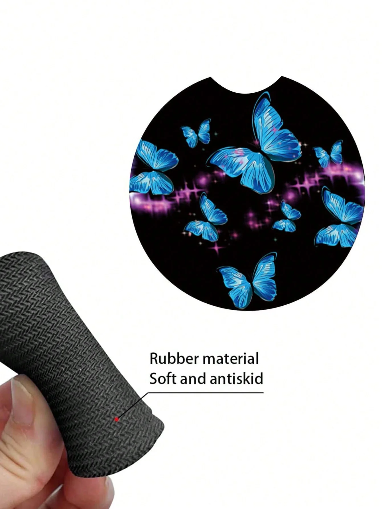 Sottobicchieri portabicchieri per auto con motivo a farfalla da 2 pezzi, accessori/decorazione per interni auto, design con tacca, cuscinetto isolante assorbente, cre