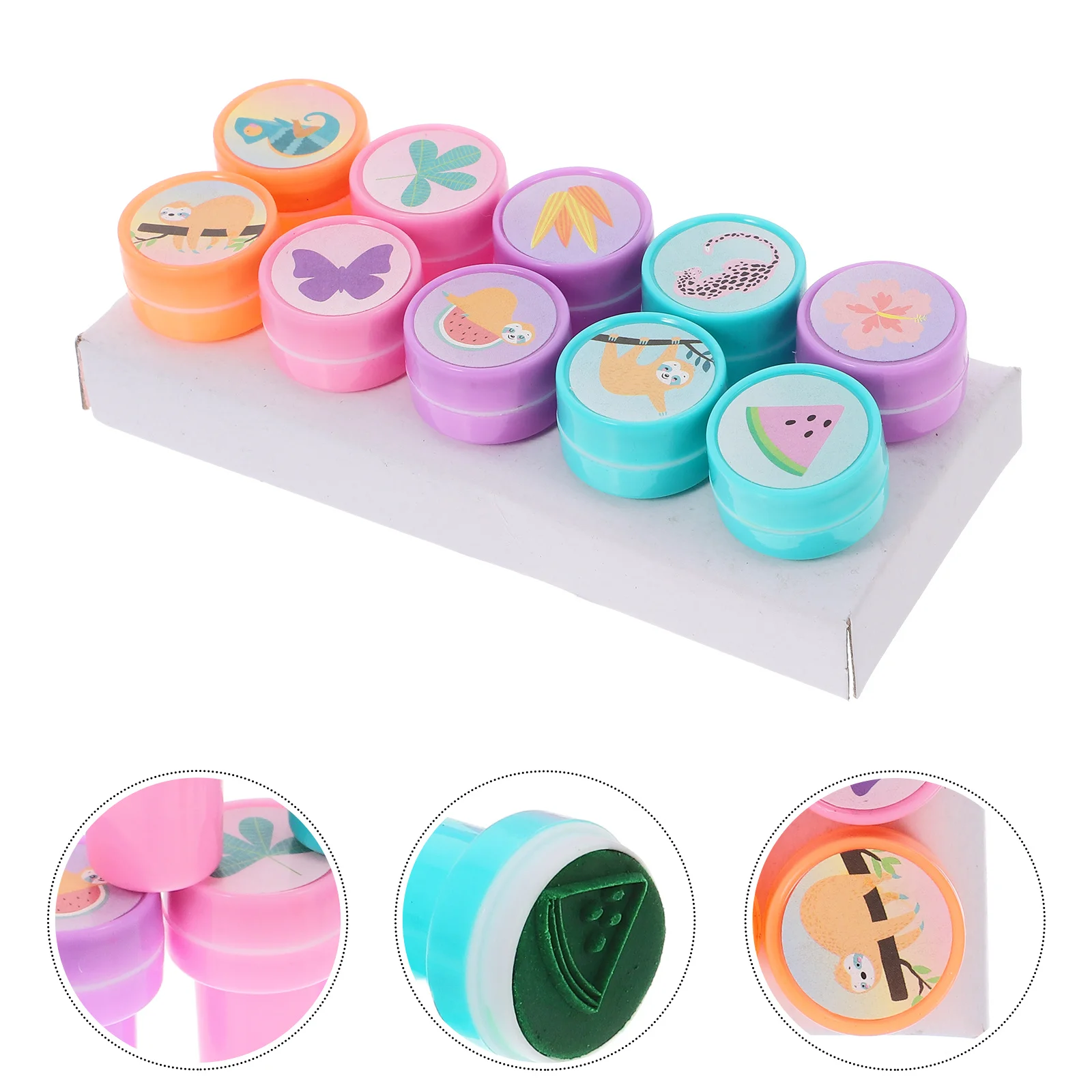 10Pcs Sloth Flower Stamps Kids Stamp Set Party Favors Classroom Rewards Birthday Prizes Washable Animal Spring Stamps for Kids