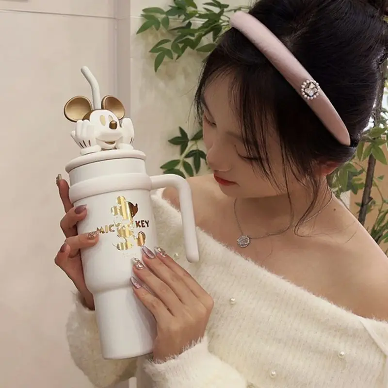 Disney Leuke Cartoon Mickey Mouse Figuur Stro Thermosbeker 900 ml Grote Capaciteit Sportwaterfles voor Meisjes Ijsemmer Cup