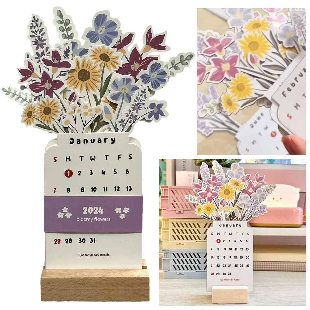

2024 Bloomy Flowers Desk Calendar Flower Small Desk Calendar 2024 Flower Desk Calendar Planner for Home Living Room