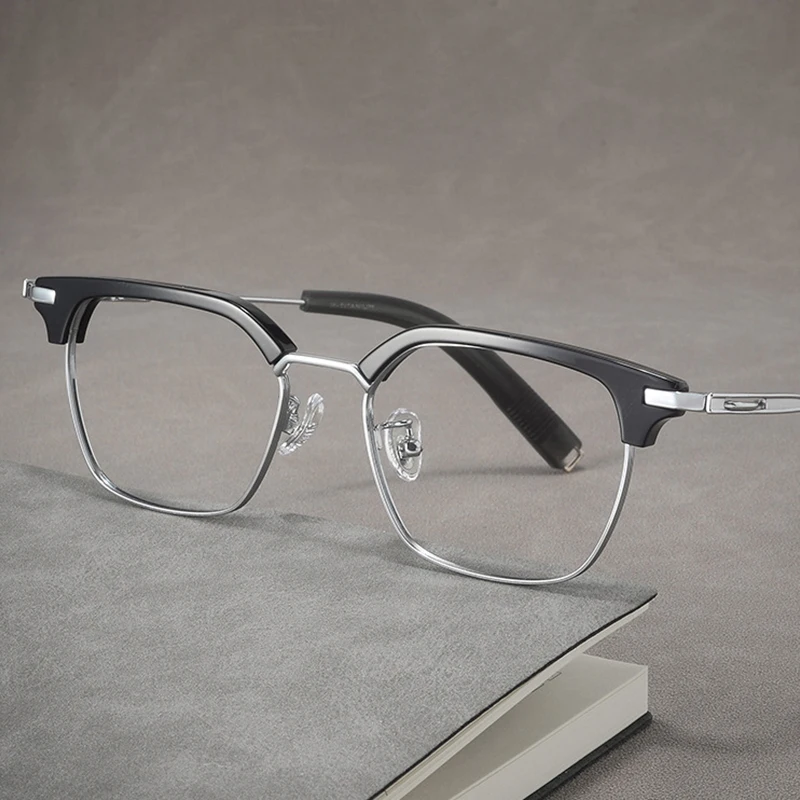 USA Brand Replica Men Big 143mm Eyebrow Frame Acetate And Titanium IP Electroplating Glasses Trendy Square Business Eyewear