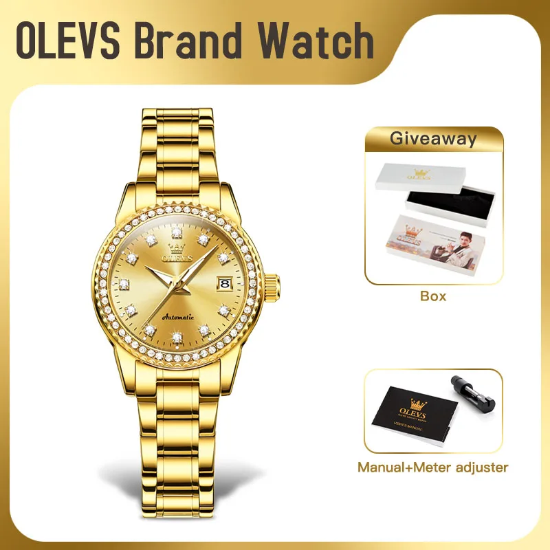 

OLEVS 7003 Women Watch Original Automatic Mechanical Watch For Women Sparkling Diamond Dial Waterproof Luminous Date Reloj