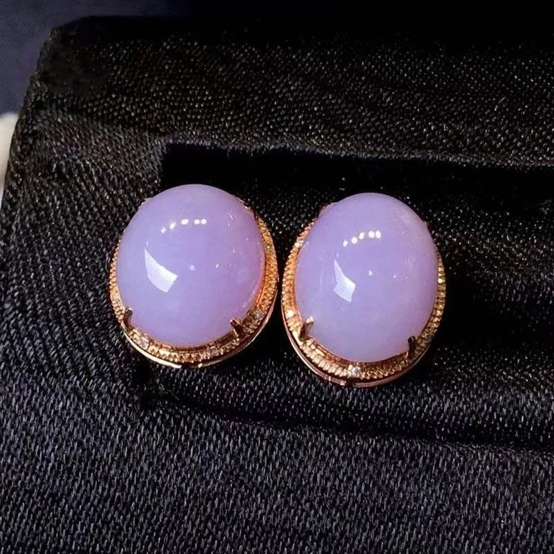 

Natural Ice Penetrating Jade Chalcedony Violet Oval earrings for women Vintage and Elegant stud earings Silver Jewelry