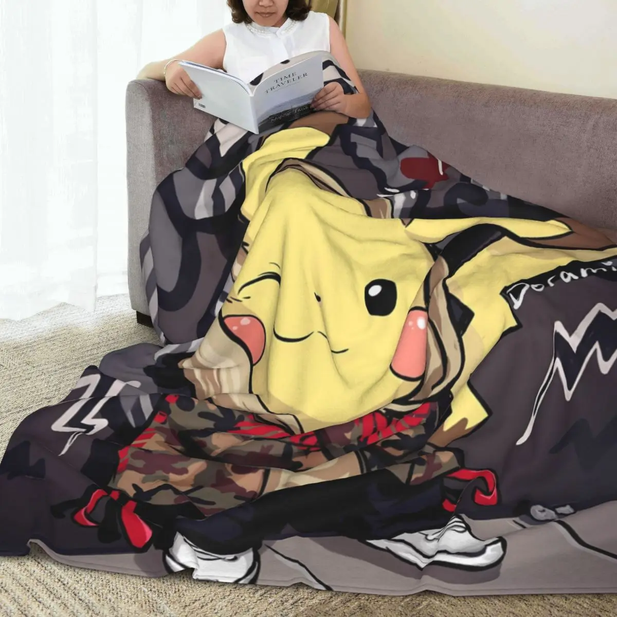 Soft Warm Blanket Travel Pikachu Cartoon Throw Blanket Flannel Bedspread For Bedroom Print Sofa Bed Cover