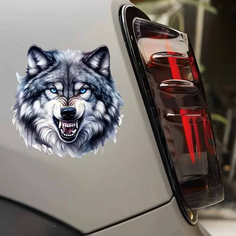 1PC 늑대 머리 디자인 자동차 오토바이 스티커, 트렌디한 데칼, 눈에 띄는 차량 동물 스티커