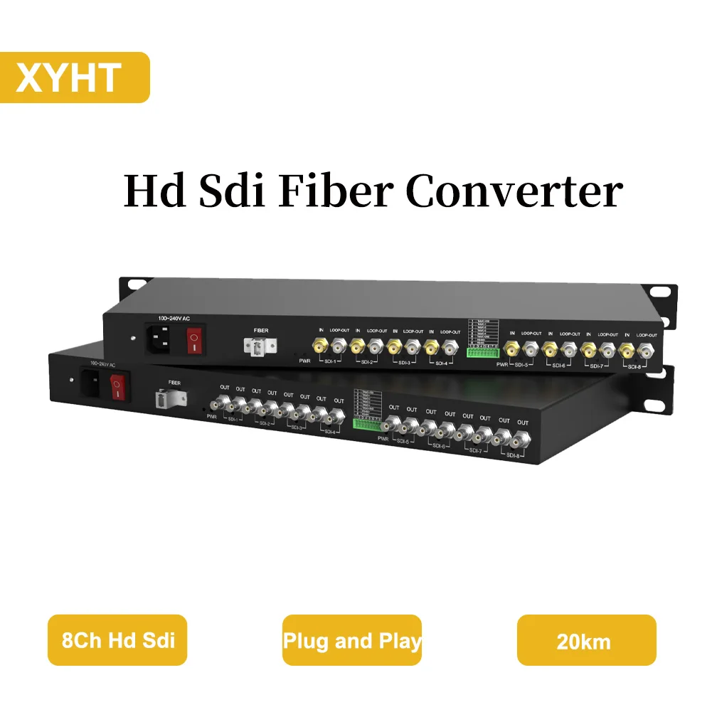 

8Ch HD-SDI Fiber Extender 20km Single Fiber, 1U Rack Uncomp ，Video & RS-485 Industrial-Grade for Broadcast/CCTV