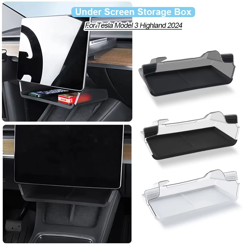 For Tesla Model 3 Highland 2024 Storage Box Under Screen Storage Tray Behind Screen Organizer