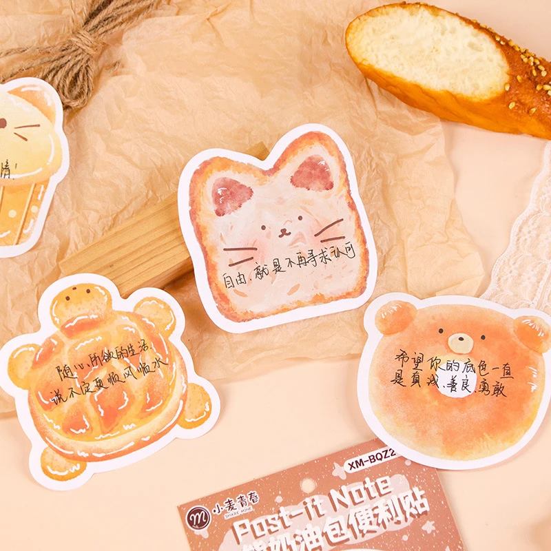 New 40Sheets Kawaii Special-shaped Animal Bread Toast Sticky Note Cute Self-Adhesive Notepad School Office Supplies Stationery