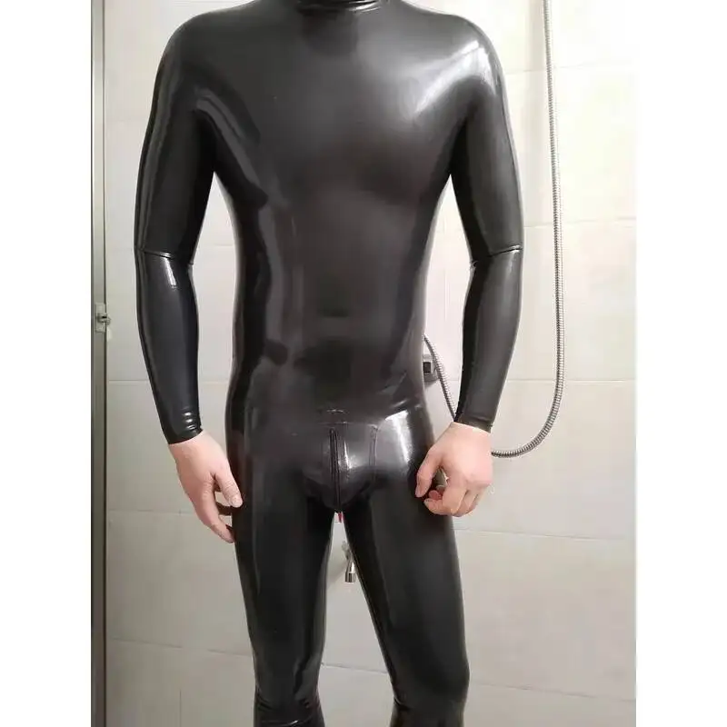 

Sexy Black 3D Crotch Adult Rubber Catsuit For Men And Women Unisex Latex Coverall Bodysuit