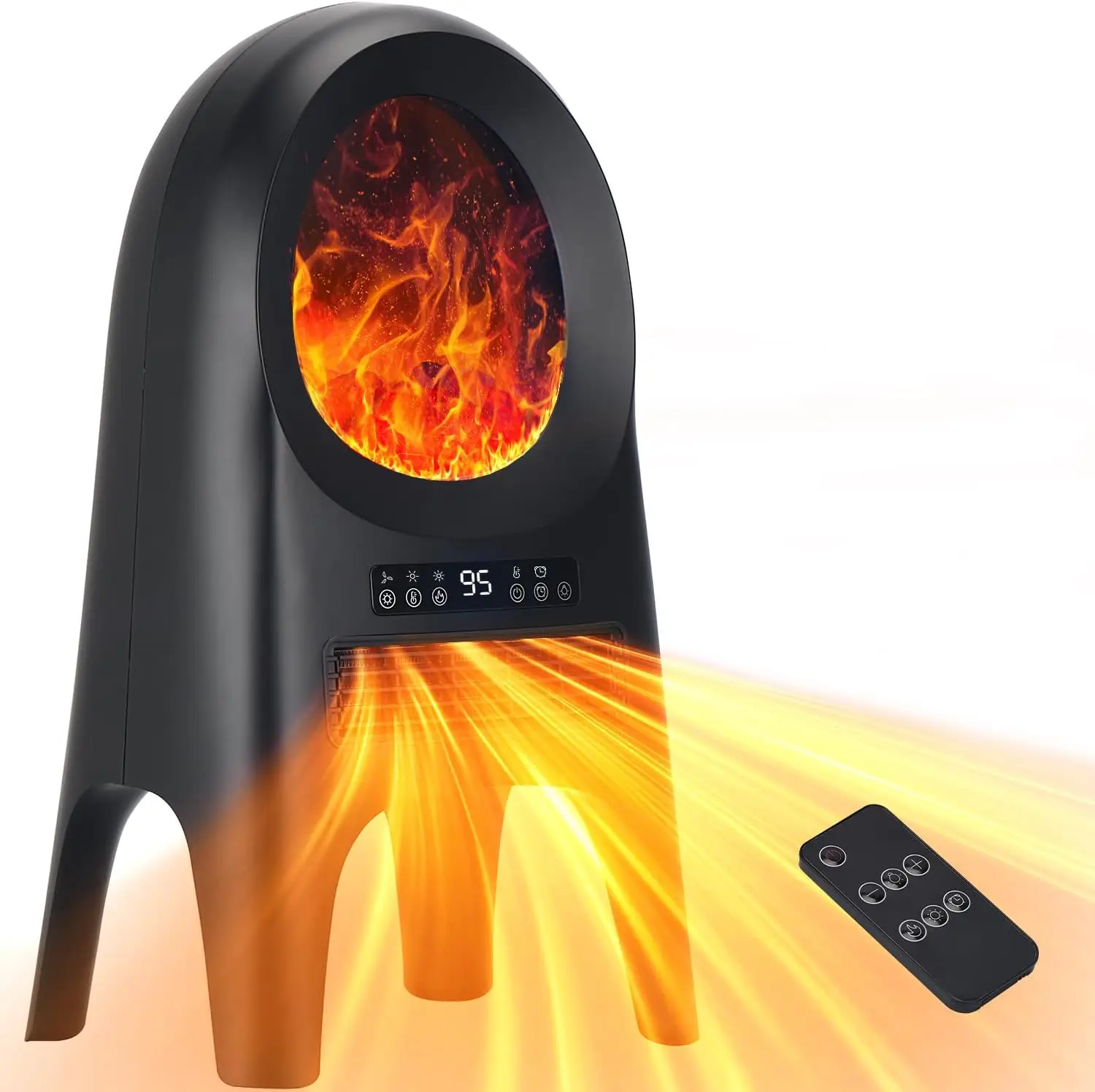 

24' Portable Space Heater 1500W with 3D Flame, Remote, Thermostat, ECO Mode, Tip-Over & Overheat Protection