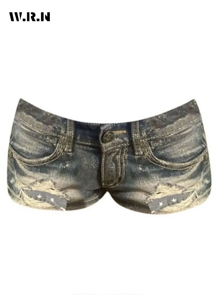Hotsweet 2000S Stile Vita alta Casual Sexy Slim Street Jean Shorts Donna Y2K E-Girl Guaina strappata Shoujo Pantaloncini di jeans
