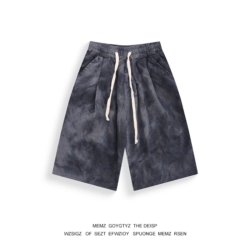 

Memz Men's Dyed orts Summer Outdoor Wear Loose Casual Sports Corduroy Five-Point Pants Straight Leg Non-Elastic Polyester