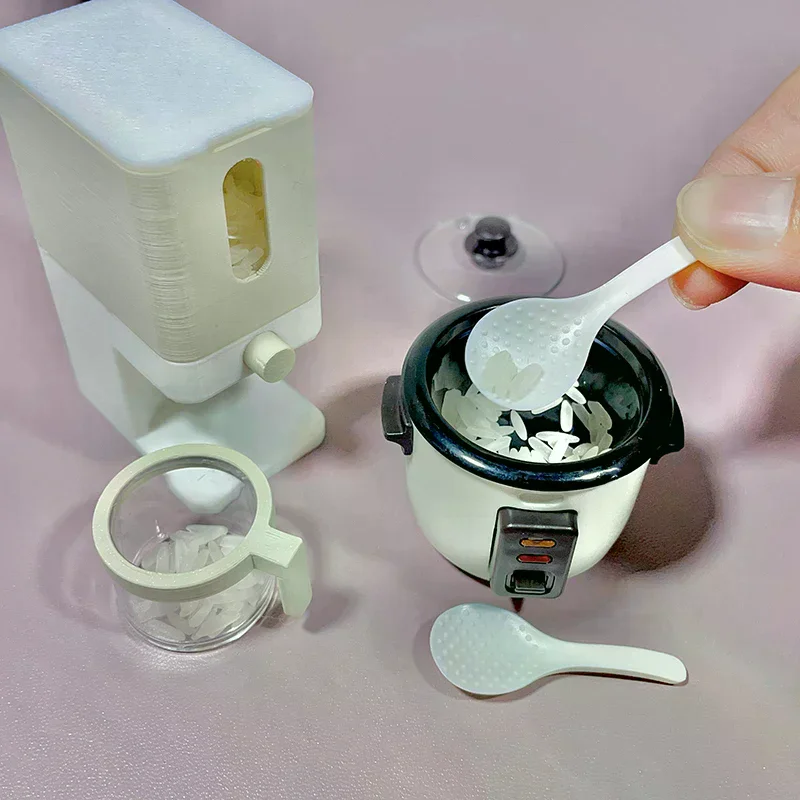2Pcs Dollhouse Mini Rice Cooker Rice Spoon 4cm Rice Shovel Simulated Spoon Model Kitchen Kitchenware Cooking Toy