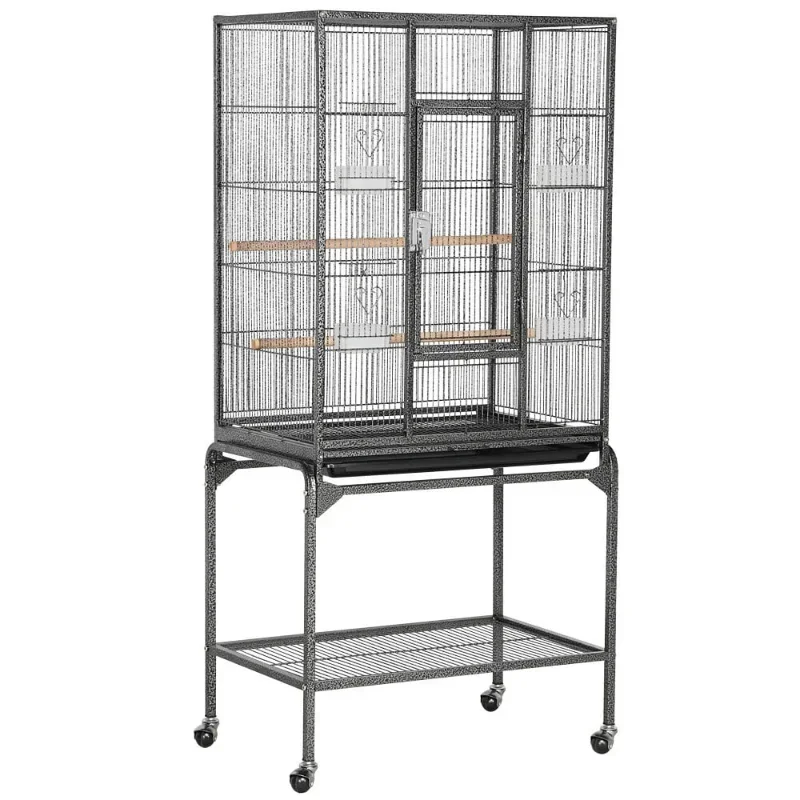 

53.7-inch metal rolling birdcage with bracket, 4 feeding bowls