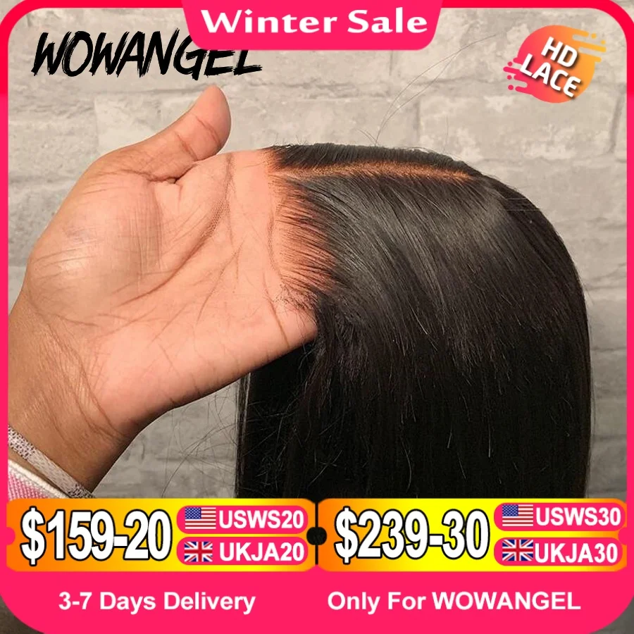 Wow Angel 5x5 Wear Go HD Lace Closure Glueless Wigs 28in Malaysian Straight Wig Pre Plucked Human Wigs Ready to Go Wig For Woman