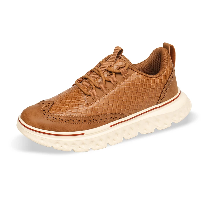 Men's Casual Sneakers Artificial Leather Brogues Shoes British Style Thick Sole Casual Shoes Woven Texture Design Shoes for Men