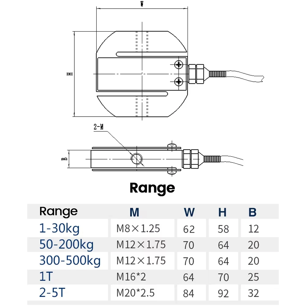 DYLY-102 Circular Load Cell 42CrMo Alloy Steel Bi-directional Tensile Strength with 2M Cable 0-1KG 0-30KG 0-500KG 0-5T