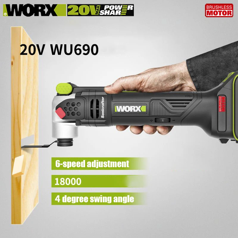 Worx WU690 Cordless Oscillating Multi-Tools Brushless 20v Max 18000T/min Swing Angle 4 Shock Absorbing Universal Green Battery