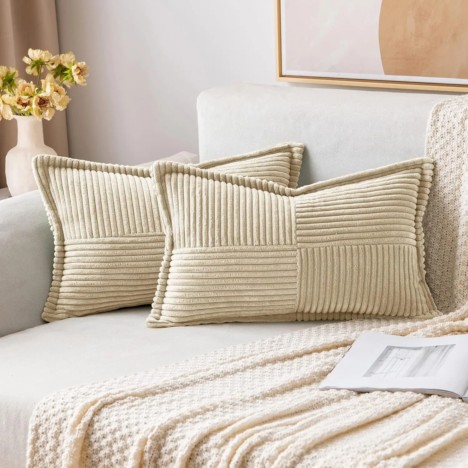 

Boho Decorative Pillow Covers For Couch Bed Sofa Farmhouse Home Decor 12X20 H Set Of 2 Cream Throw Pillow Broadside Soft