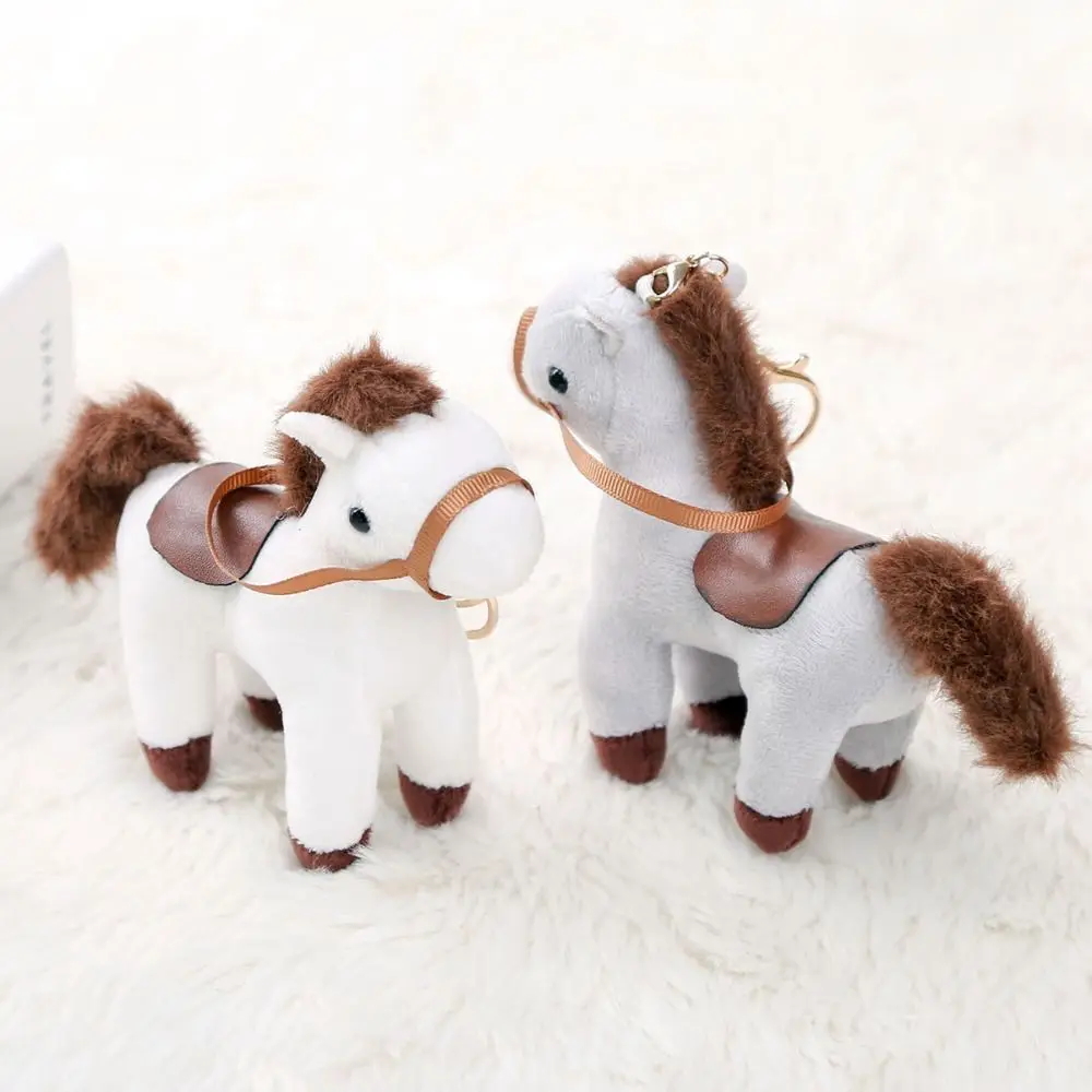 Chinese Style Vintage Pony Keychain PP Cotton Mascot Cartoon Animal Stuffed Fluffy Portable Chinese Horse Keyring