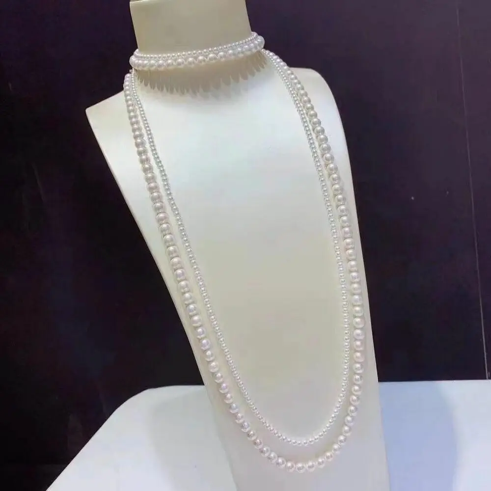 two strands 5-8mm south sea round white pearl necklace 26