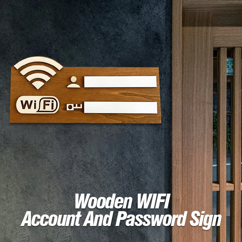 Pegatinas de pared de madera con letrero WIFI, con rotulador, cuenta de escritura a mano regrabable y contraseña, reutilizables para señalización de compras públicas