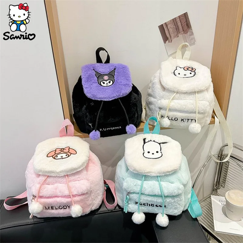 Kawaii Sanrio Plush Backpack Kuromi Hello Kitty Plushie School Bag Melody Shoulder Bag Kindergarten Backpack Birthday Gifts Toys