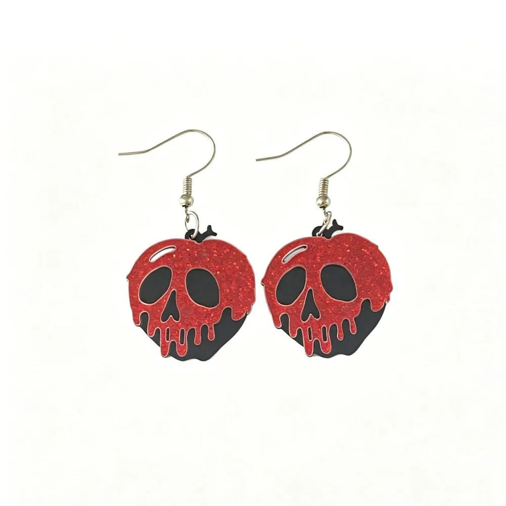 European and American Funny Dark Halloween Acrylic Earrings Terrifying Skull Rotten Apple Fashionable Pendant Earrings Jewelry