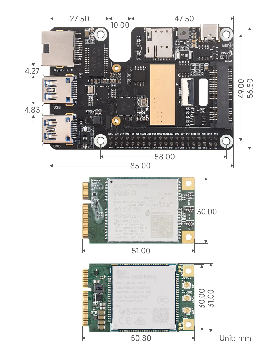 Imagem -02 - Chapéu Sim7600g-h 4g Gbe Usb3.2 com Módulo 4g para Raspberry pi Rede de Alta Velocidade Suporte de Sistema Operacional Múltiplo Chapéu Raspberry pi 5