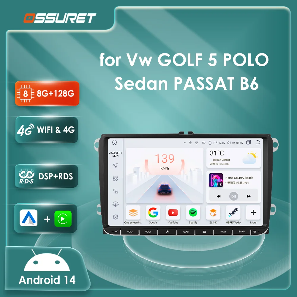 2din Android 14 Car radio for Vw GOLF 5 POLO Sedan PASSAT B6 CC Radio TOURAN SCIROCCO CADDY Jetta Skoda Seat 4G GPS Navi Stereo