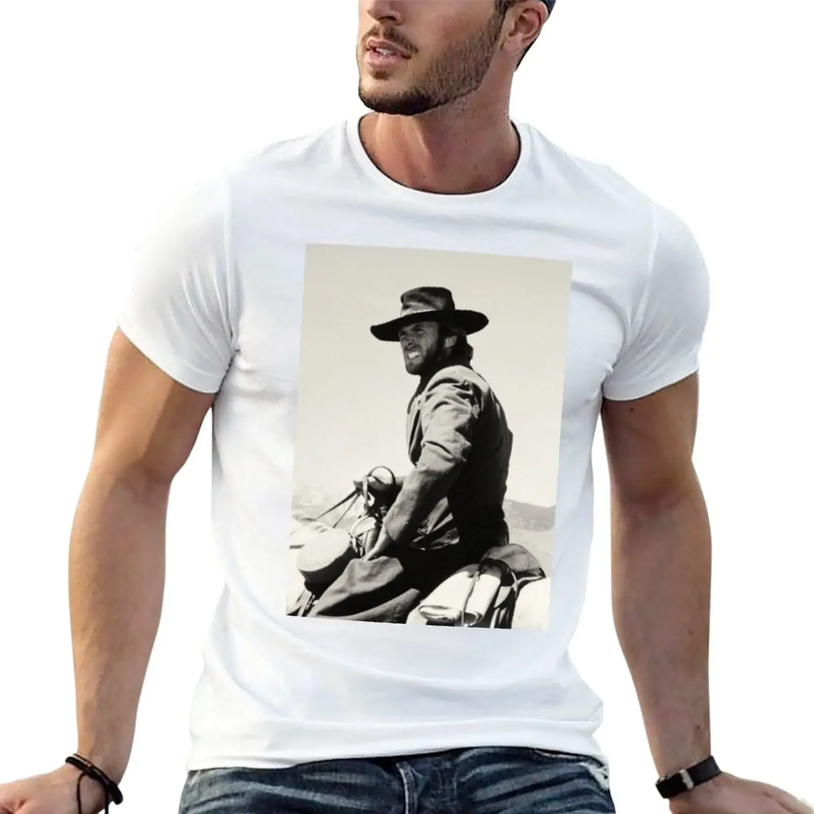 New Clint Eastwood riding a horse T-Shirt Anime t-shirt boys white t shirts sweat shirts, men