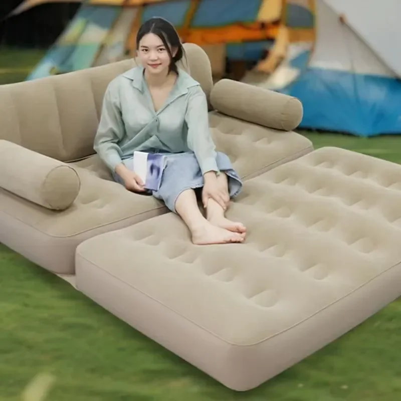 Custom Flocking PVC Self Inflating Inflatable Double Sofa Portable Folding Air Sofa Bed for Outdoor Camping 5