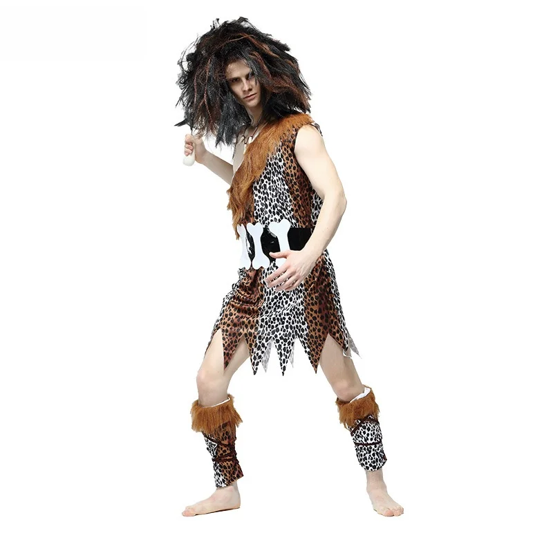 Adult Men's Wild Man Costume loween Cosplay Masquerade Par Role Play Leopard Print Performance Outfit Chinese Production