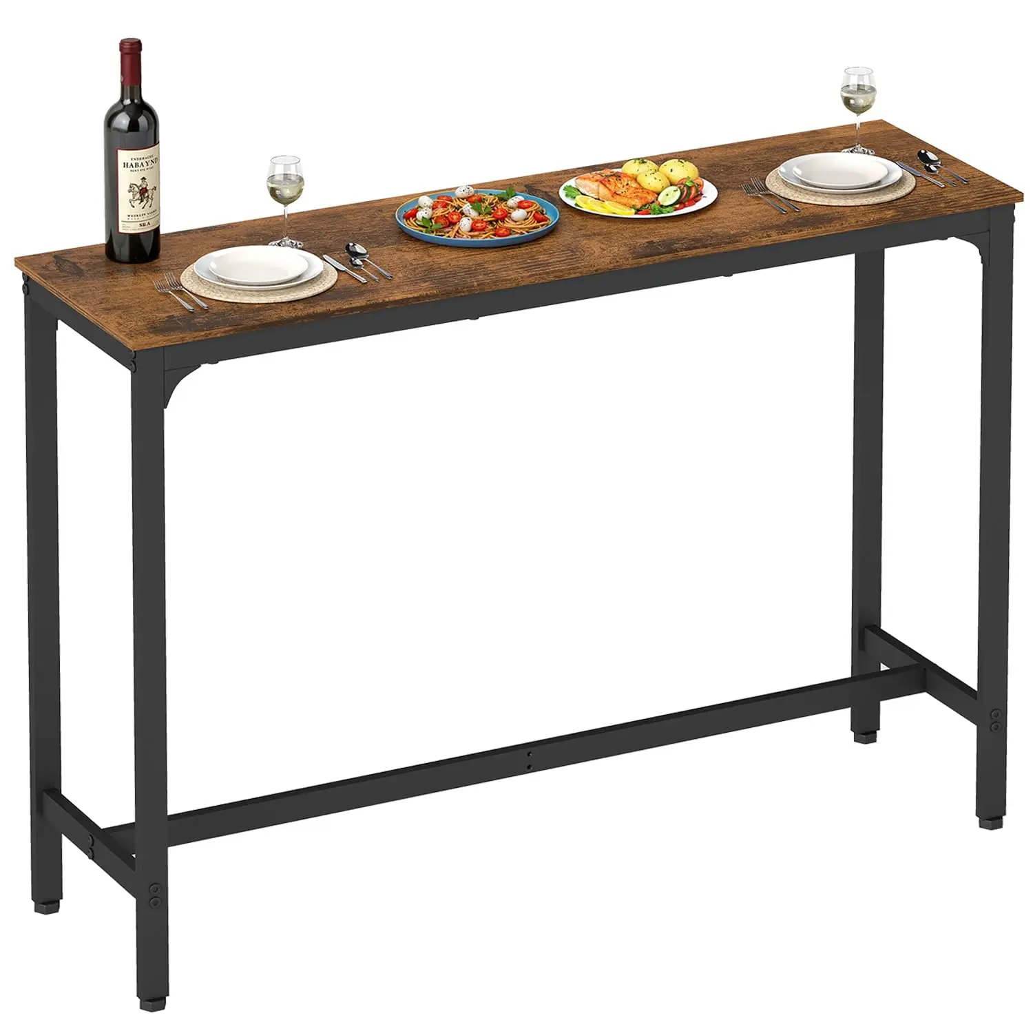 

71 Inch Bar Table With Metal Frame And Wood Grain Top, Adjustable Feet, Counter Height Dining Table For Home Or Commercial Use