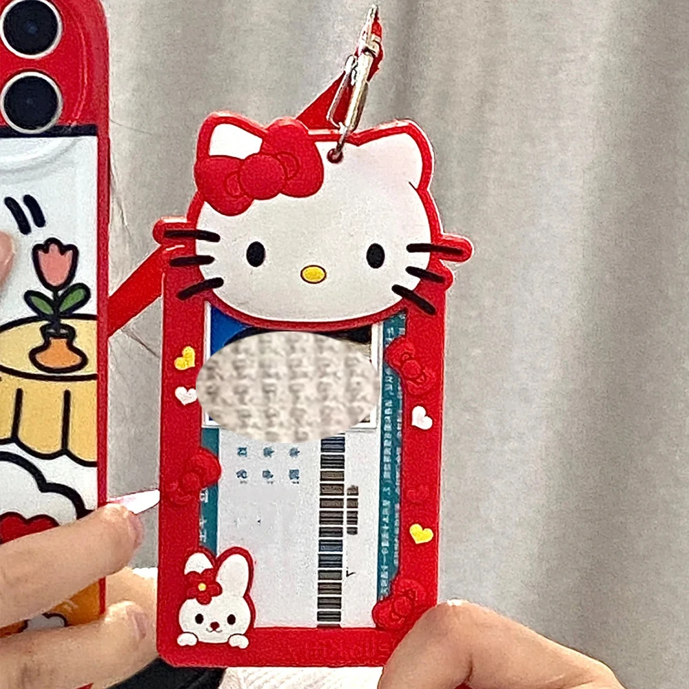 Kawaii Sanrio Kaarthouder Kawaii Hello Kitty Melody Student ID-kaart Meisje Idool Foto-opslag Siliconen kaarthouder met sleutelkoord