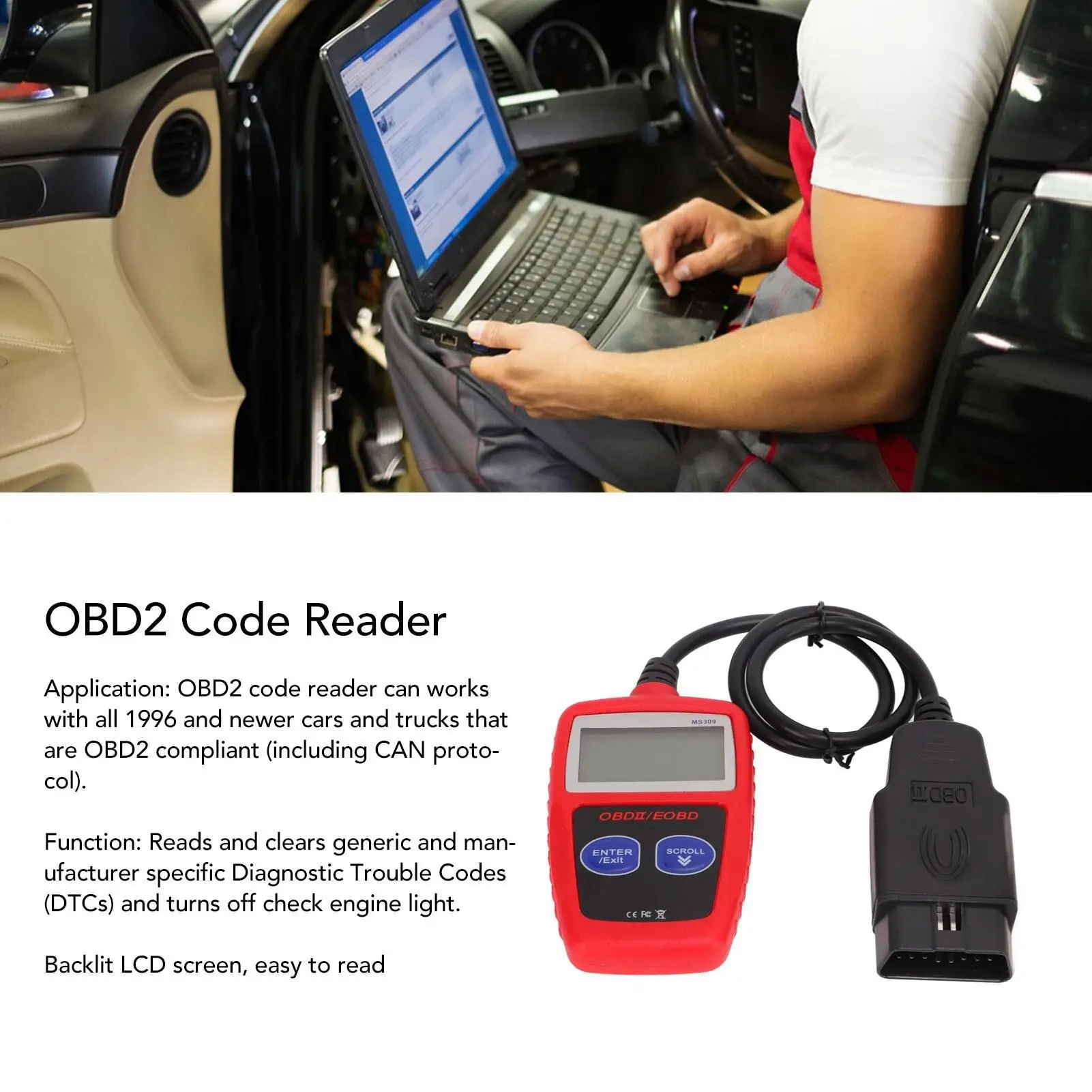 Car Diagnostic Scanner ABS CAN BUS Reader Portable Universal Small Easy To Read Backlit LCD Display for trucks