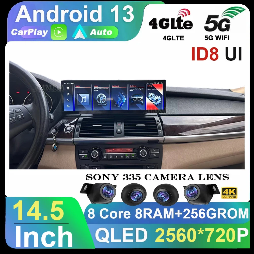 

Автомобильный радиоприемник 14,5 Дюймов, Android 13, для BMW X5 X6 E70 E71 2007-2013 QLED, 8 ядер, мультимедийный стерео плеер с 4G Carplay и GPS