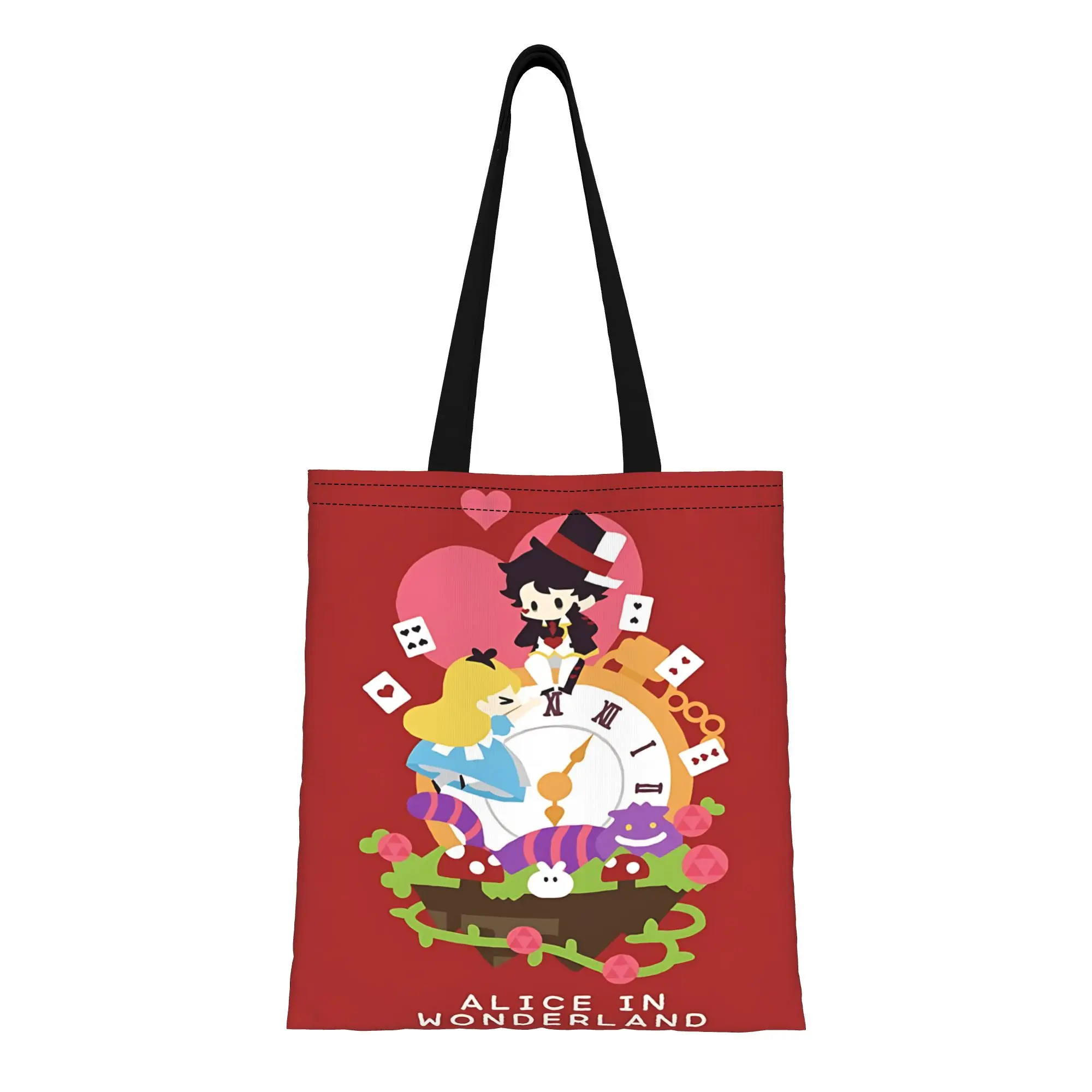 

1 шт., многоразовая двусторонняя холщовая сумка-тоут с изображением сказок Диснея ко Дню святого Валентина, сумка через плечо с изображением Алисы в Стране чудес