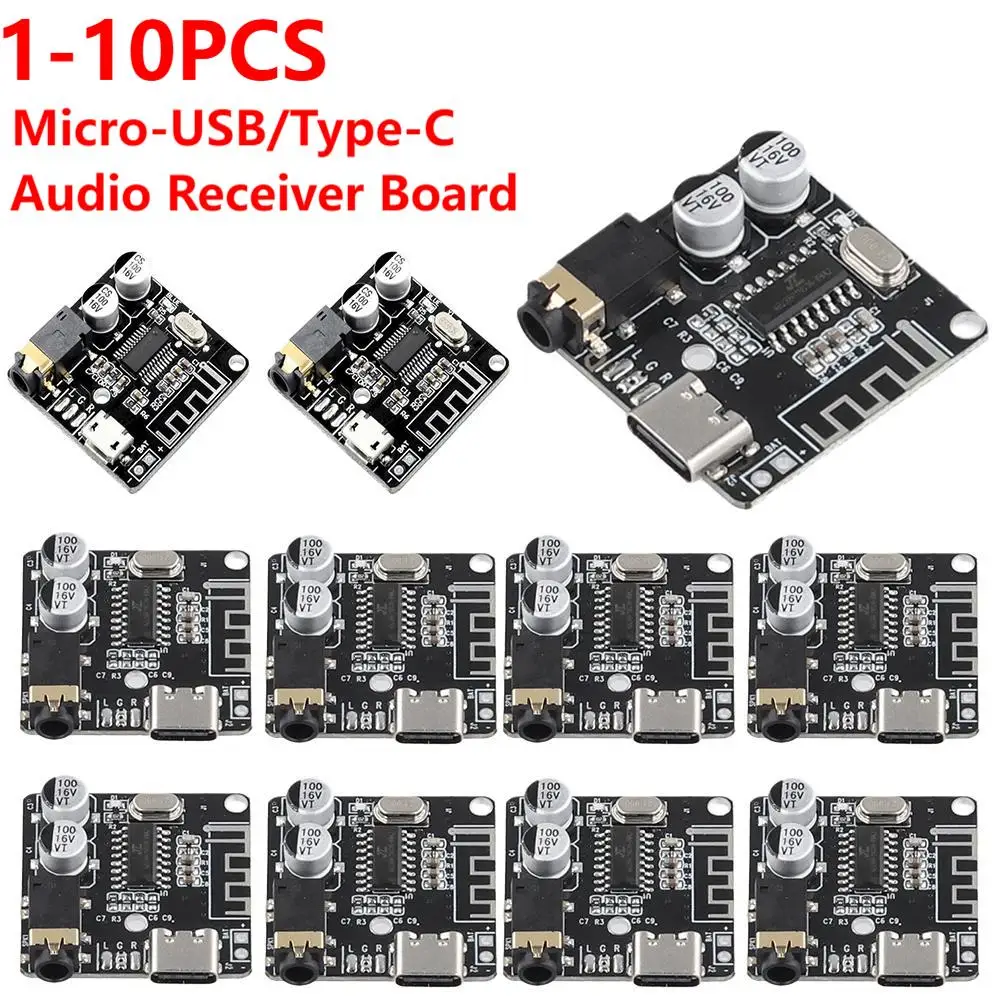 1-10pcs Audio Receiver Board Bluetooth 5.0 MP3 Lossless Decoder Board 3.7-5V AUX Type-C Wireless Stereo Music Module For DIY Kit