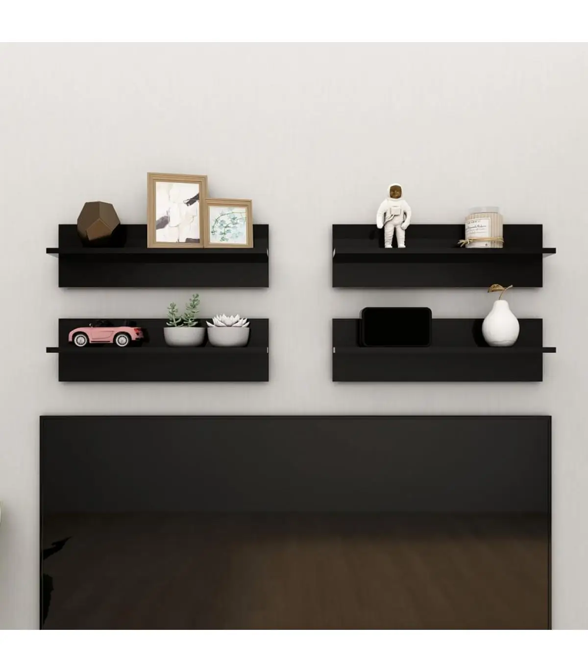 4 Pcts gloss black chipboard shelves wall shelves 60x11,5x18cm