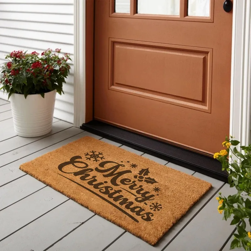 Christmas Funny Quote Holly Berry Doormat Vintage Coconut Coir Print Indoor Floor Rug Absorbent Entryway Carpet Door Home Decor