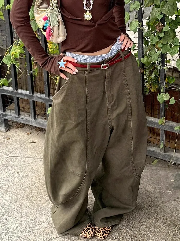 

Large Size American Retro Military Green Curved Knife Work Pants For Women In 2025 Street High-End Relaxed Casual Floor Pants